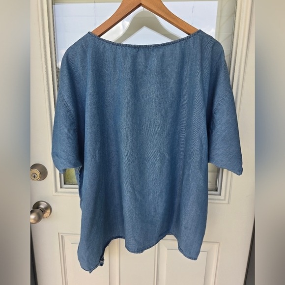 Michael Kors Chambray  Side Tie Blouse Sz XL Women Blue Lightweight Classic - Picture 11 of 11